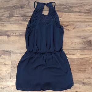 Doe & Rae Navy Blue Lace Halter Romper